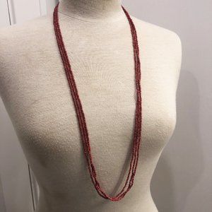 Beautiful Red Multi-Strand Long Necklace